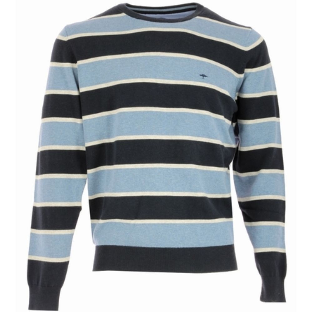 FYNCH HATTON STRIPED LOOK PREMIUM KNIT TECHNOLOGY ROUND NECK BLUE MEN SWEATER